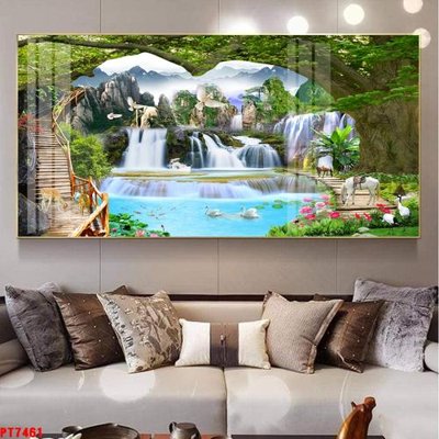 File gốc Tranh sơn thủy thác nước PT7461 (bản quyền) cho in ấn