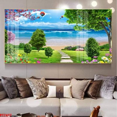 File tranh Tranh sơn thủy thác nước PT7477 (bản gốc) in lụa dán tường