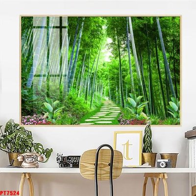 File tranh Tranh sơn thủy thác nước PT7524 (ảnh gốc) in trần 3D