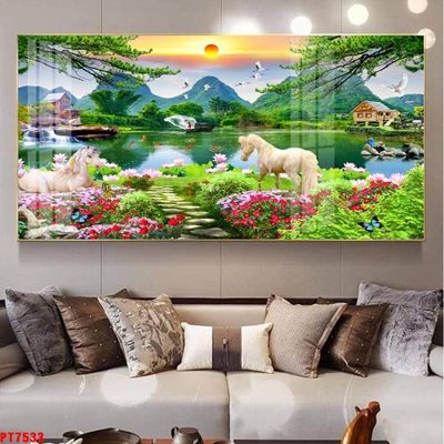 File tranh in trần 3D Tranh sơn thủy thác nước PT7533 (ảnh gốc)