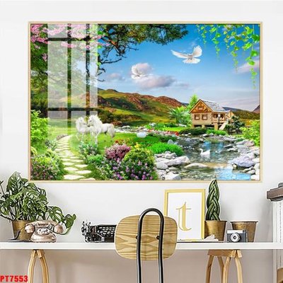 File tranh gốc PSD Tranh sơn thủy thác nước PT7553 còn nguyên layer