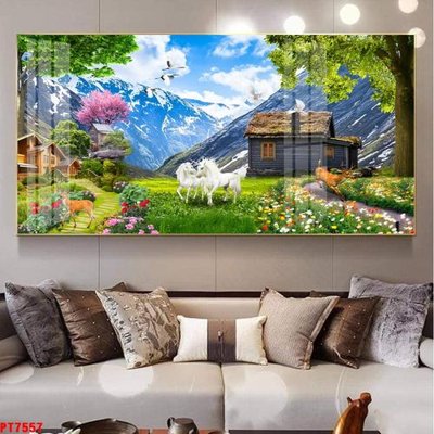 Tải file Tranh sơn thủy thác nước PT7557 (gốc) chủ đề tôn giáo