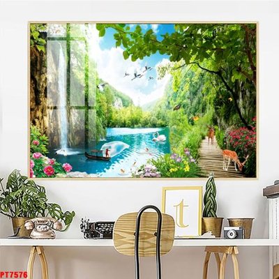 Mua file gốc Tranh sơn thủy thác nước PT7576 (in ấn) tại Filetranh.com