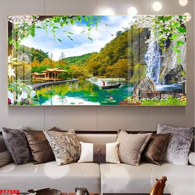 Tải file gốc Tranh sơn thủy thác nước PT7589 (in khổ lớn) không mờ