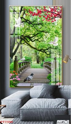 File gốc Tranh sơn thủy thác nước PT7590 (in lụa) trang trí tường