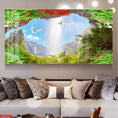 File tranh Tranh sơn thủy thác nước PT7592 (gốc) in backlit film