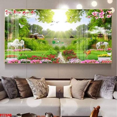 File in trần Tranh sơn thủy thác nước PT7598 (bản gốc) đại dương