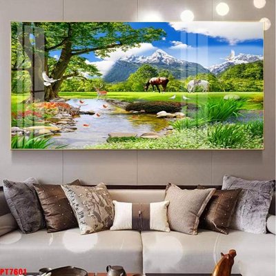 Download file gốc Tranh sơn thủy thác nước PT7601 (in lụa) cao cấp