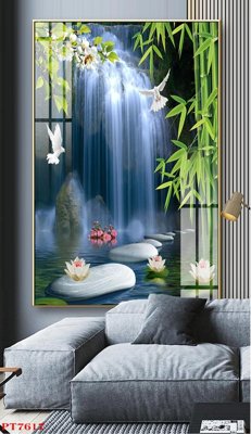 File in trần Tranh sơn thủy thác nước PT7617 (file gốc) phong thủy