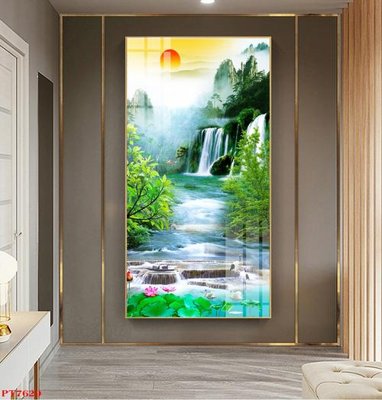 File in trần Tranh sơn thủy thác nước PT7629 (file gốc) phong thủy