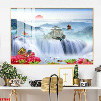 File gốc Tranh sơn thủy thác nước PT7640 (AI/EPS) cho in ấn