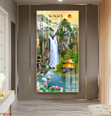 Download file gốc Tranh sơn thủy thác nước PT7655 (in mica) trong suốt