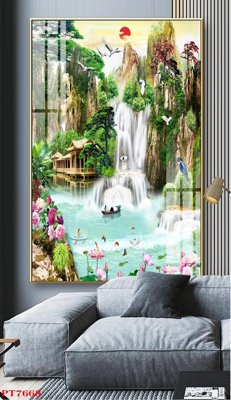 File PSD Tranh sơn thủy thác nước PT7668 (gốc) tách lớp chi tiết