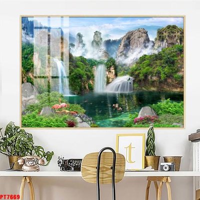 Tải file PSD Tranh sơn thủy thác nước PT7669 (nguyên layer) để in
