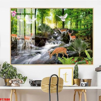 File in trần Tranh sơn thủy thác nước PT7686 (file gốc) phong thủy