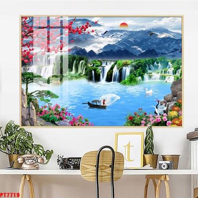 File gốc Tranh sơn thủy thác nước PT7719 (in 3D) nghệ thuật