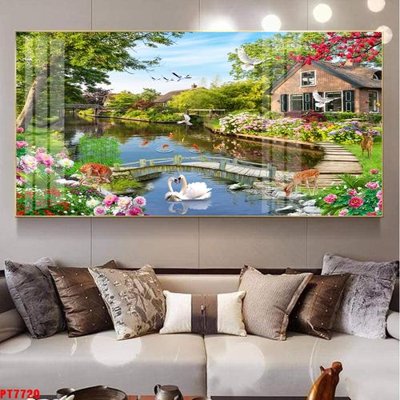File tranh Tranh sơn thủy thác nước PT7720 (bản gốc) in lụa 3D