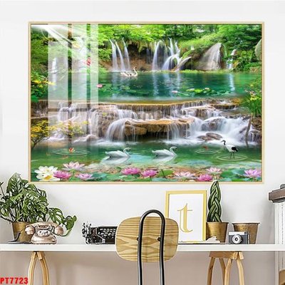 Tải file Tranh sơn thủy thác nước PT7723 (PSD) cho in tranh kính