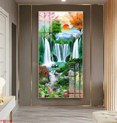 File in trần Tranh sơn thủy thác nước PT7731 (bản gốc) hoa văn