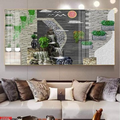 File gốc Tranh sơn thủy thác nước PT7736 (in mica) làm bảng hiệu