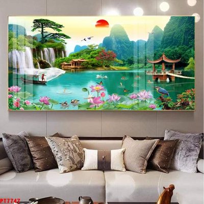 File in lụa Tranh sơn thủy thác nước PT7747 (tân cổ điển) Tranh sơn thủy thác nước PT7747