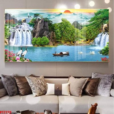 File gốc Tranh sơn thủy thác nước PT7772 (phong cách) cổ điển