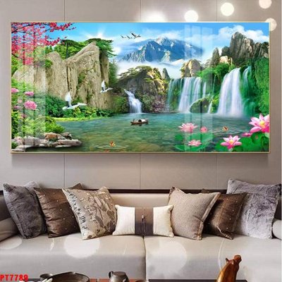 File gốc Tranh sơn thủy thác nước PT7789 (in ấn) không giới hạn