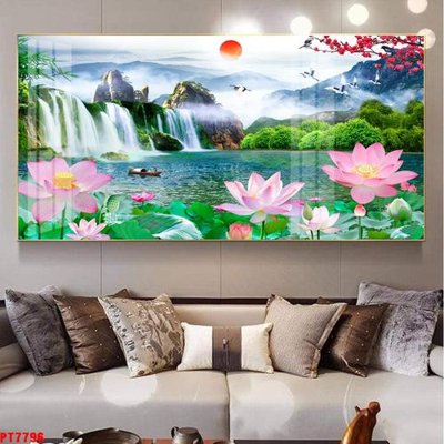 File gốc Tranh sơn thủy thác nước PT7796 (chủ đề hiện đại) trang trí