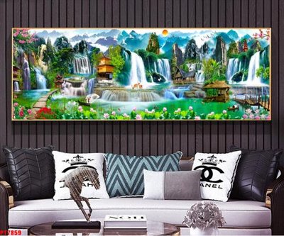 File tranh ảnh gốc Tranh sơn thủy thác nước PT7859 dùng cho in khổ lớn
