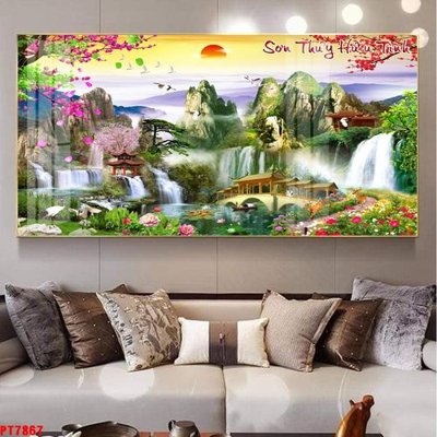 File tranh Tranh sơn thủy thác nước PT7867 (ảnh gốc) in trần xuyên sáng