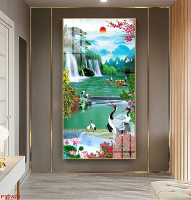 File PSD Tranh sơn thủy thác nước PT7874 (bản gốc) dễ dàng edit