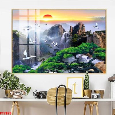Tải file Tranh sơn thủy thác nước PT7875 (ảnh gốc) in gạch 3D