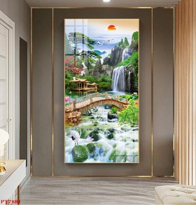 Tải file Tranh sơn thủy thác nước PT7881 (gốc) làm tranh trang trí