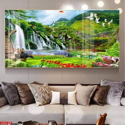 File tranh in mica Tranh sơn thủy thác nước PT7917 (độ phân giải cao)