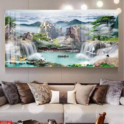 File gốc Tranh sơn thủy thác nước PT7955 (ảnh chi tiết) để in ấn