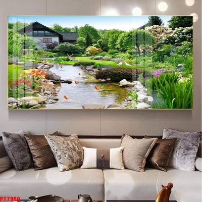 File tranh Tranh sơn thủy thác nước PT7960 (ảnh gốc) in trần 3D