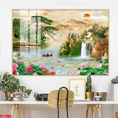 File gốc Tranh sơn thủy thác nước PT7983 (bản quyền) cho in ấn