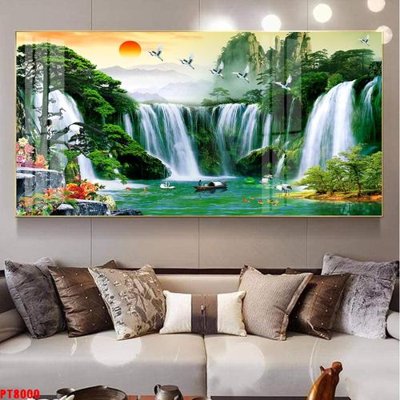 File gốc Tranh sơn thủy thác nước PT8000 (in lụa) cao cấp