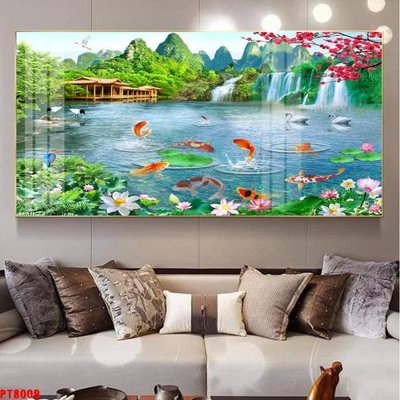 File tranh gốc Tranh sơn thủy thác nước PT8009 (bản quyền) độc đáo