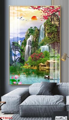 Tải file Tranh sơn thủy thác nước PT8045 (gốc) chủ đề phong thủy