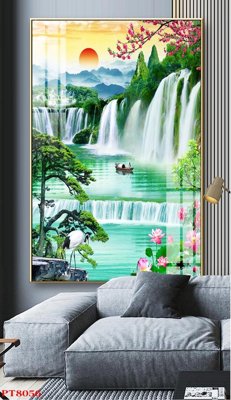 File gốc Tranh sơn thủy thác nước PT8056 (in lụa) trang trí tường
