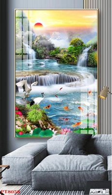 File ảnh Tranh sơn thủy thác nước PT8058 (gốc) in PP, decal