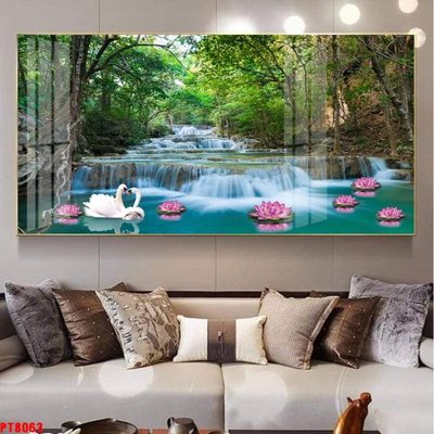 File tranh gốc Tranh sơn thủy thác nước PT8063 (sắc nét từng chi tiết)