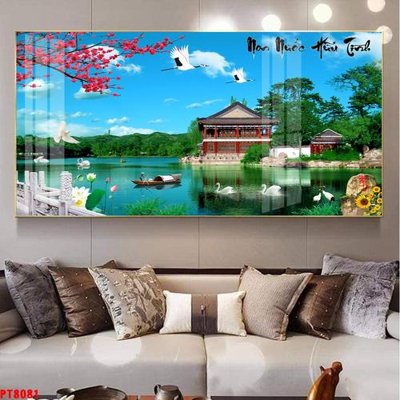 File in ấn cao cấp Tranh sơn thủy thác nước PT8081 (file gốc)