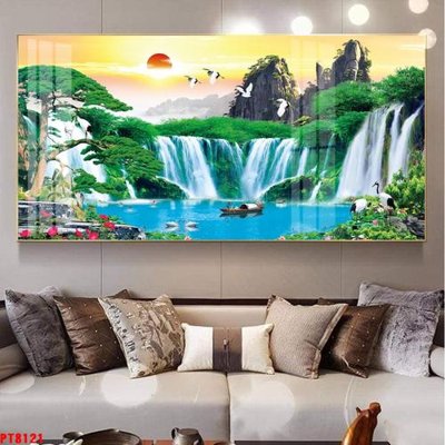 Download file ảnh gốc Tranh sơn thủy thác nước PT8121 để in ấn