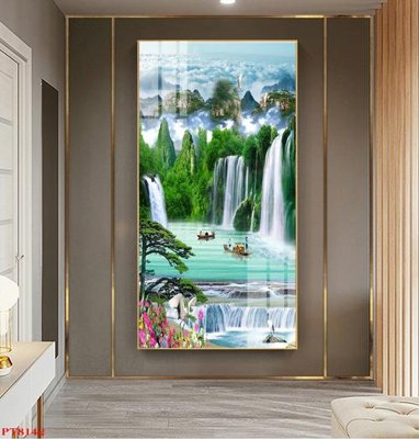 Tải file Tranh sơn thủy thác nước PT8142 (gốc) chủ đề hoa sen