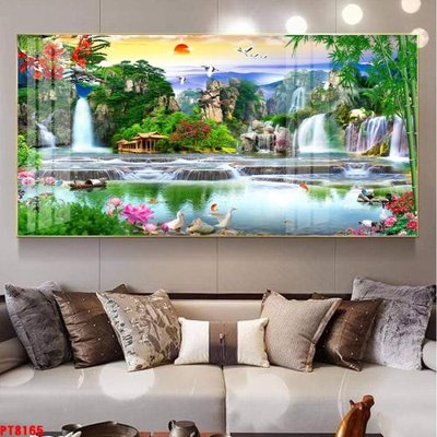 Tải file tranh gốc Tranh sơn thủy thác nước PT8165 chất lượng cao