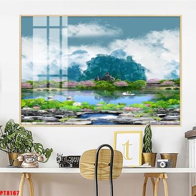 Ảnh gốc Tranh sơn thủy thác nước PT8167 (độ nét cao) in tráng gương