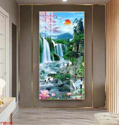 File gốc Tranh sơn thủy thác nước PT8198 (ảnh chi tiết) để in lụa