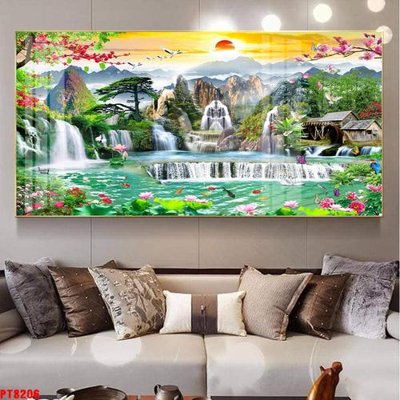 File gốc in ấn Tranh sơn thủy thác nước PT8206 chất lượng vượt trội
